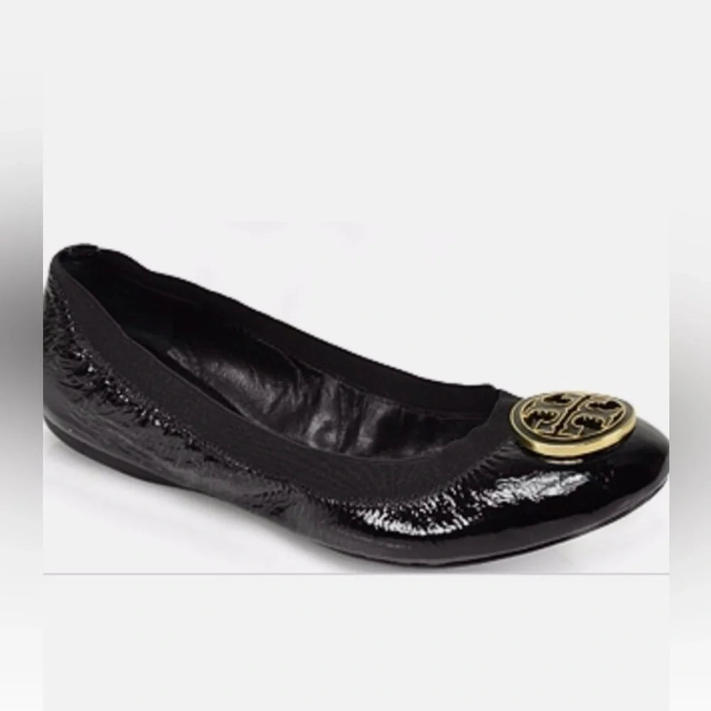 Tory Burch Caroline Black Patent Ballet Flat Shoes size 7.5